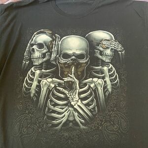 FRUIT OF THE LOOM three skulls men's short sleeve t-shirt, size 2XL, black,#7960